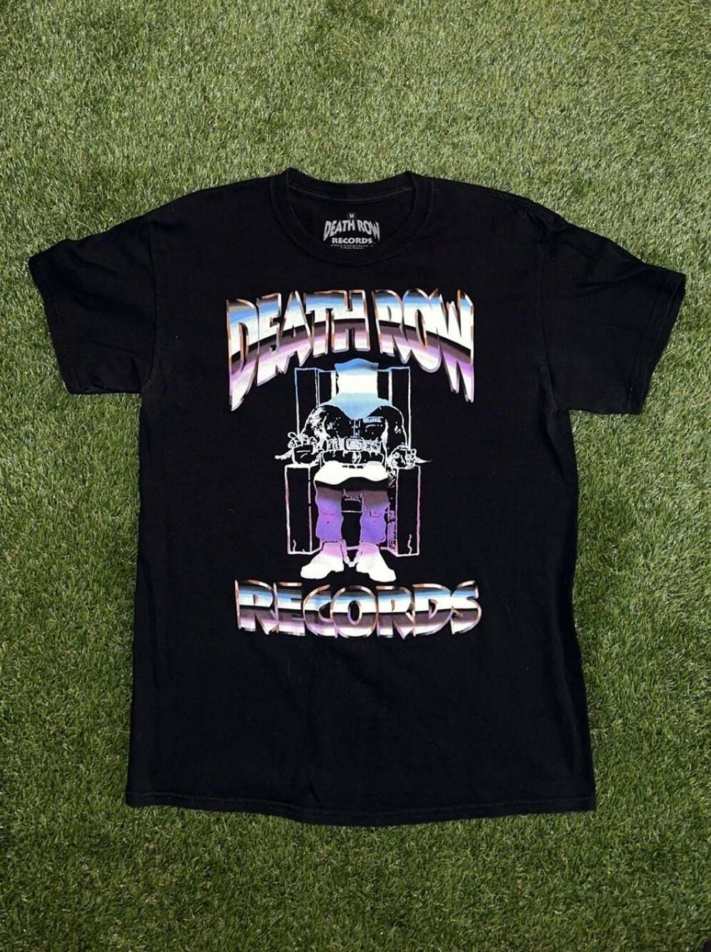 Death Row Records Men's Black Chrome Graphic T-Shirt